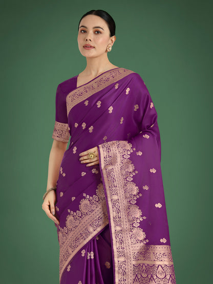 Dhiyona MJ Purple With Gold Bordar Banarasi Woven Satin Saree