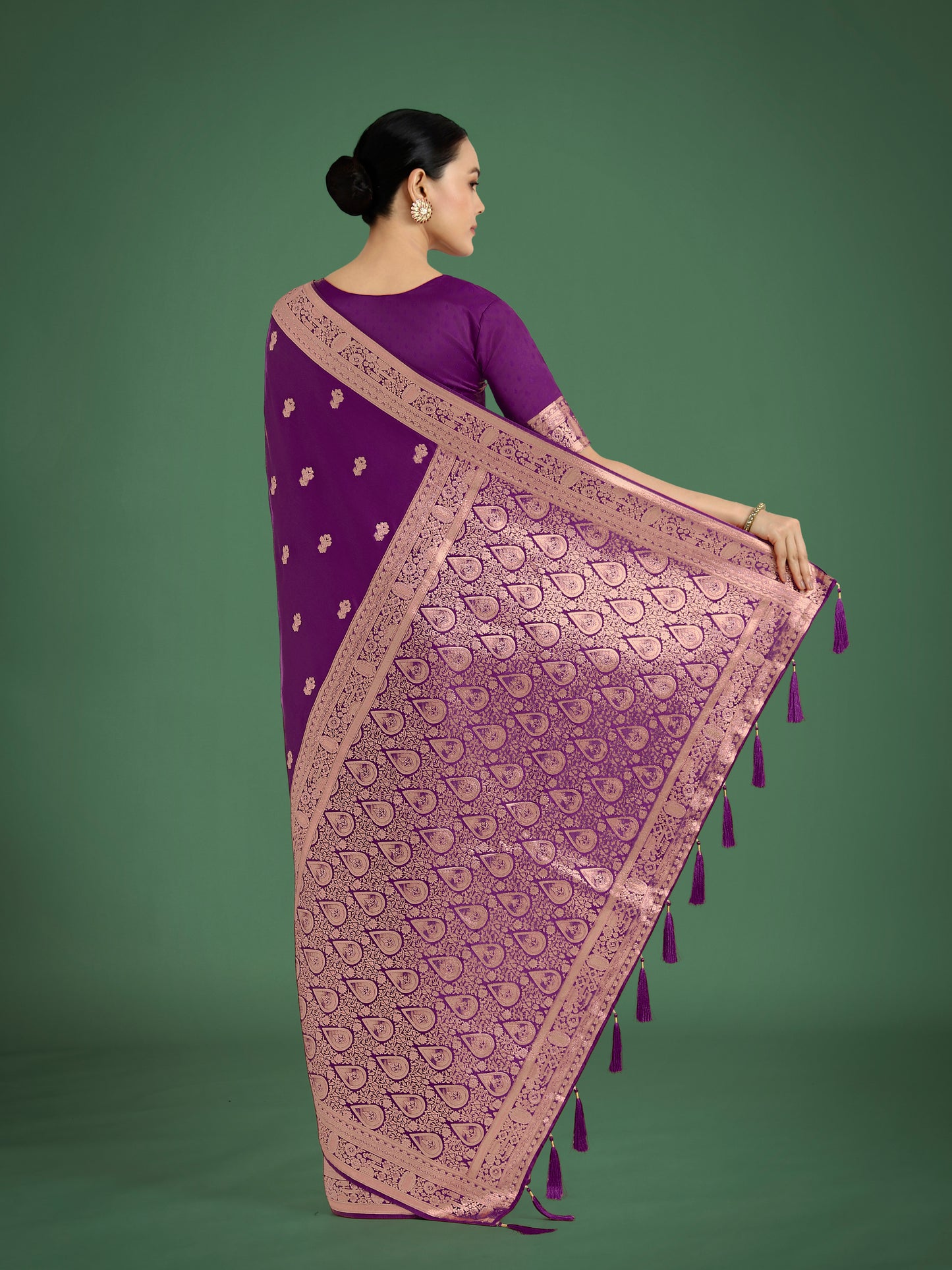 Dhiyona MJ Purple With Gold Bordar Banarasi Woven Satin Saree
