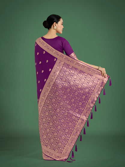 Dhiyona MJ Purple With Gold Bordar Banarasi Woven Satin Saree