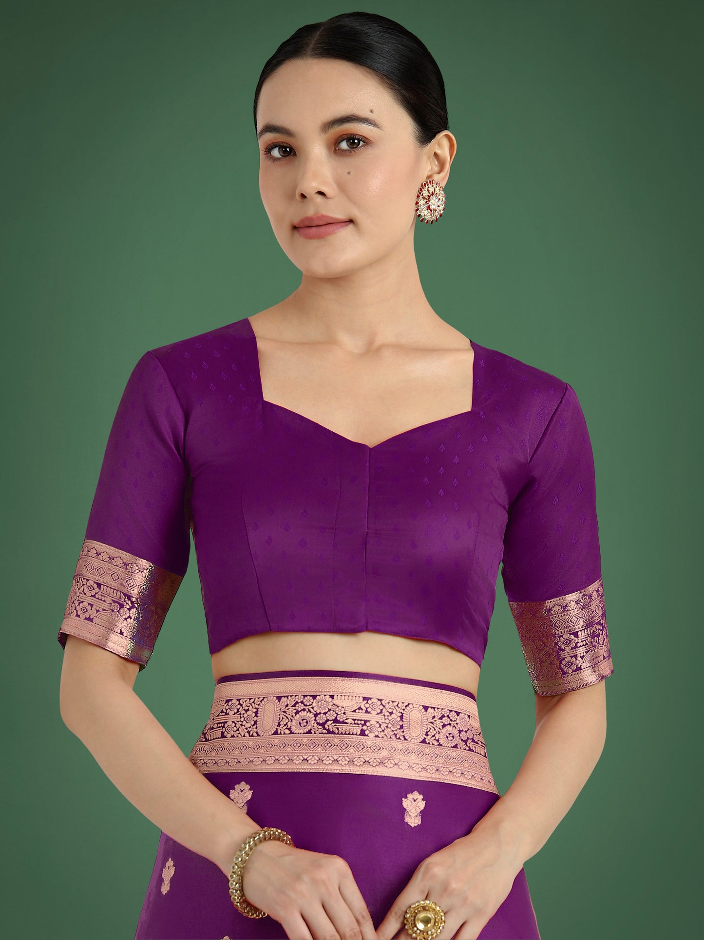 Dhiyona MJ Purple With Gold Bordar Banarasi Woven Satin Saree