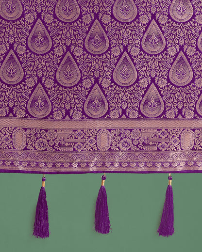 Dhiyona MJ Purple With Gold Bordar Banarasi Woven Satin Saree