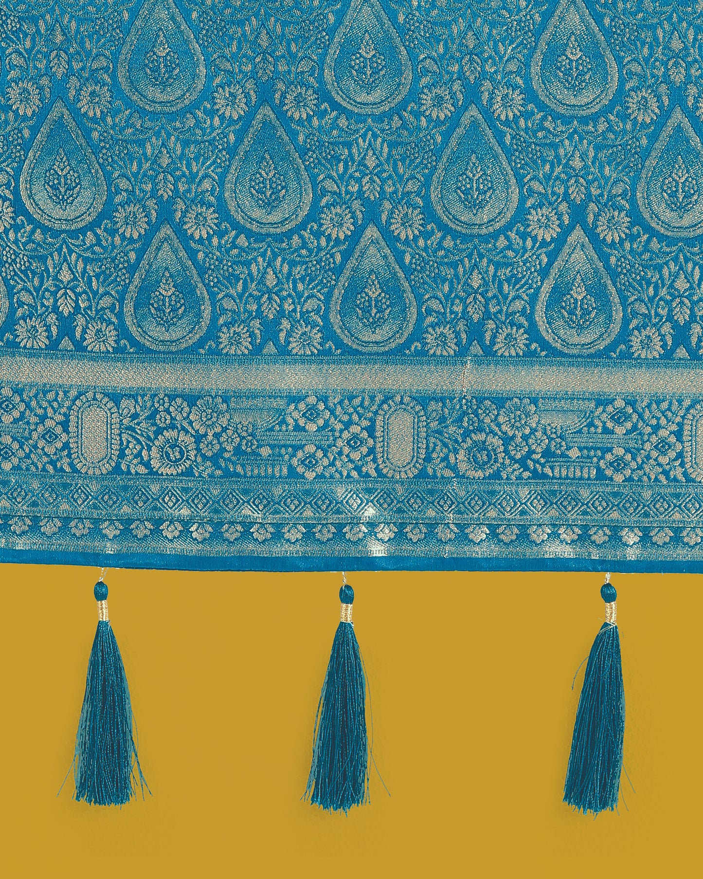Dhiyona MJ Cyan blue With Gold Bordar Banarasi Woven Satin Saree
