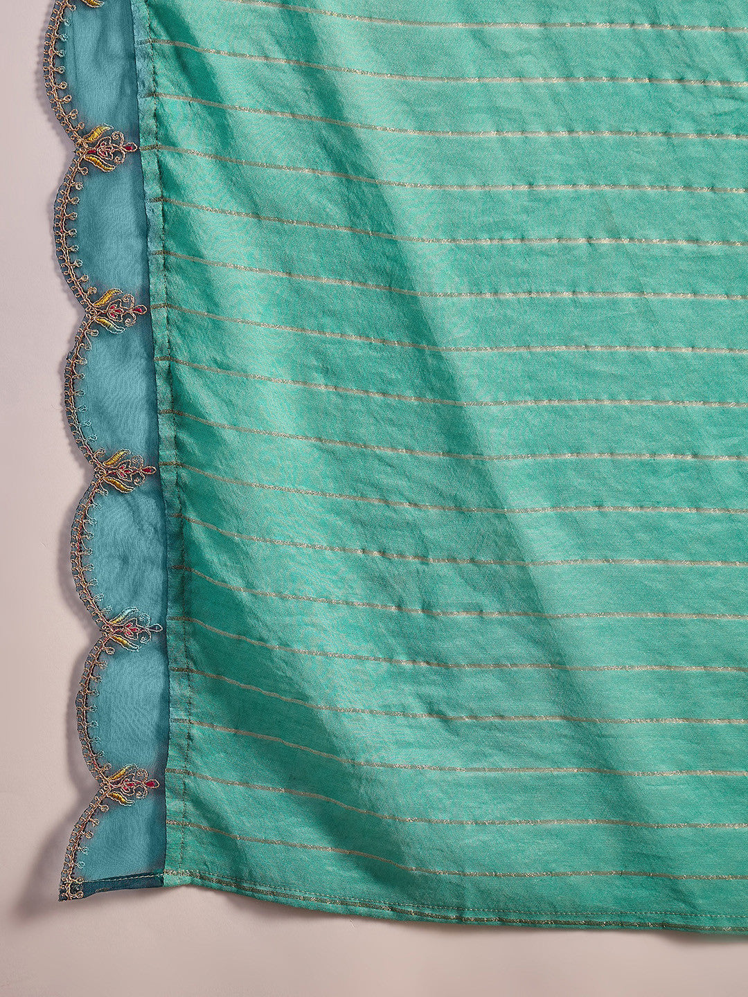 Embroidered Zari Sequence Straight Kurta With Trousers & Dupatta