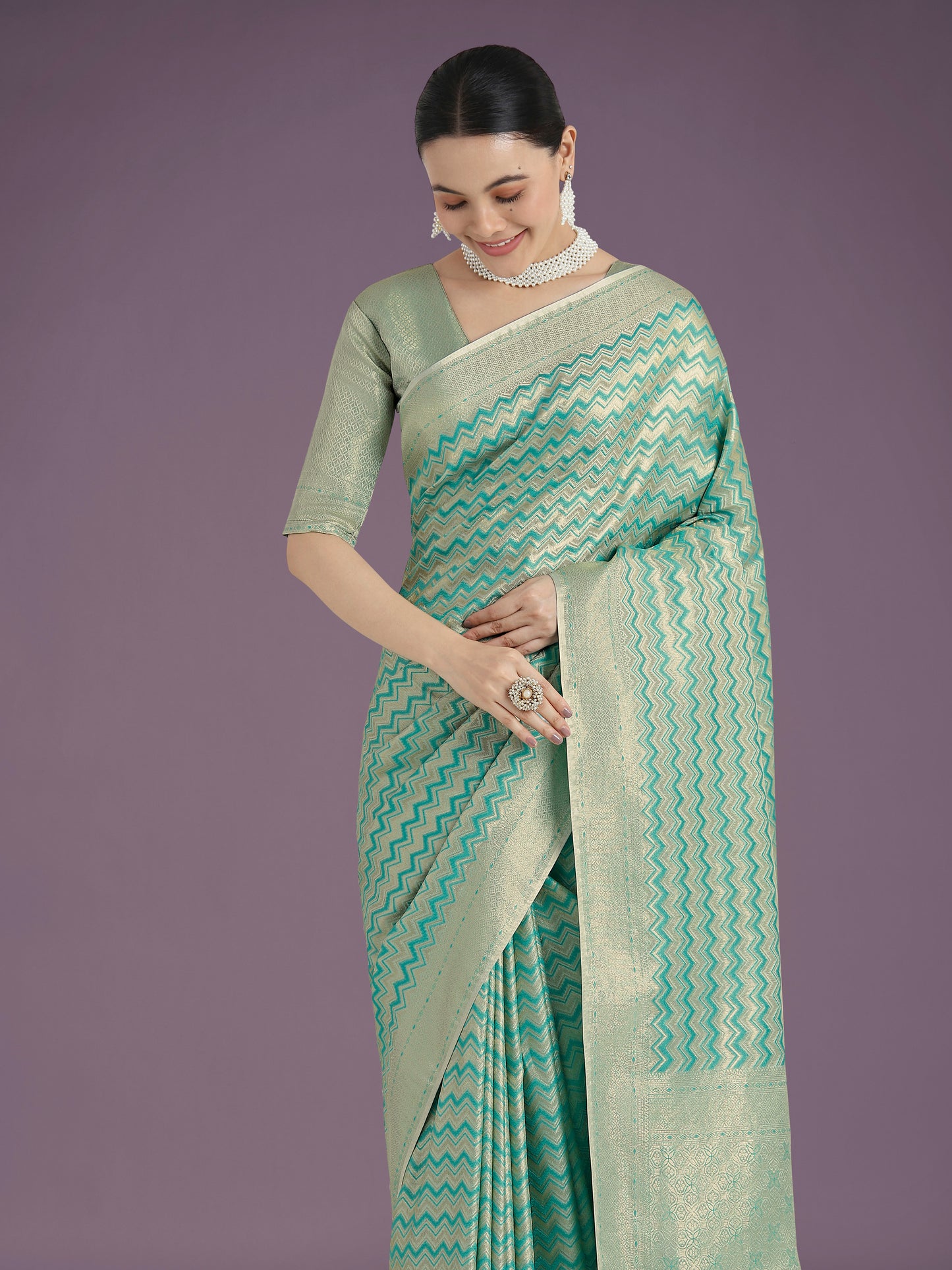 Dhiyona MJ Wonderful Light sky blue Soft Banarasi Satin Silk Leheriya Design Saree