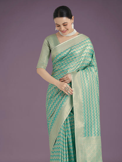 Dhiyona MJ Wonderful Light sky blue Soft Banarasi Satin Silk Leheriya Design Saree