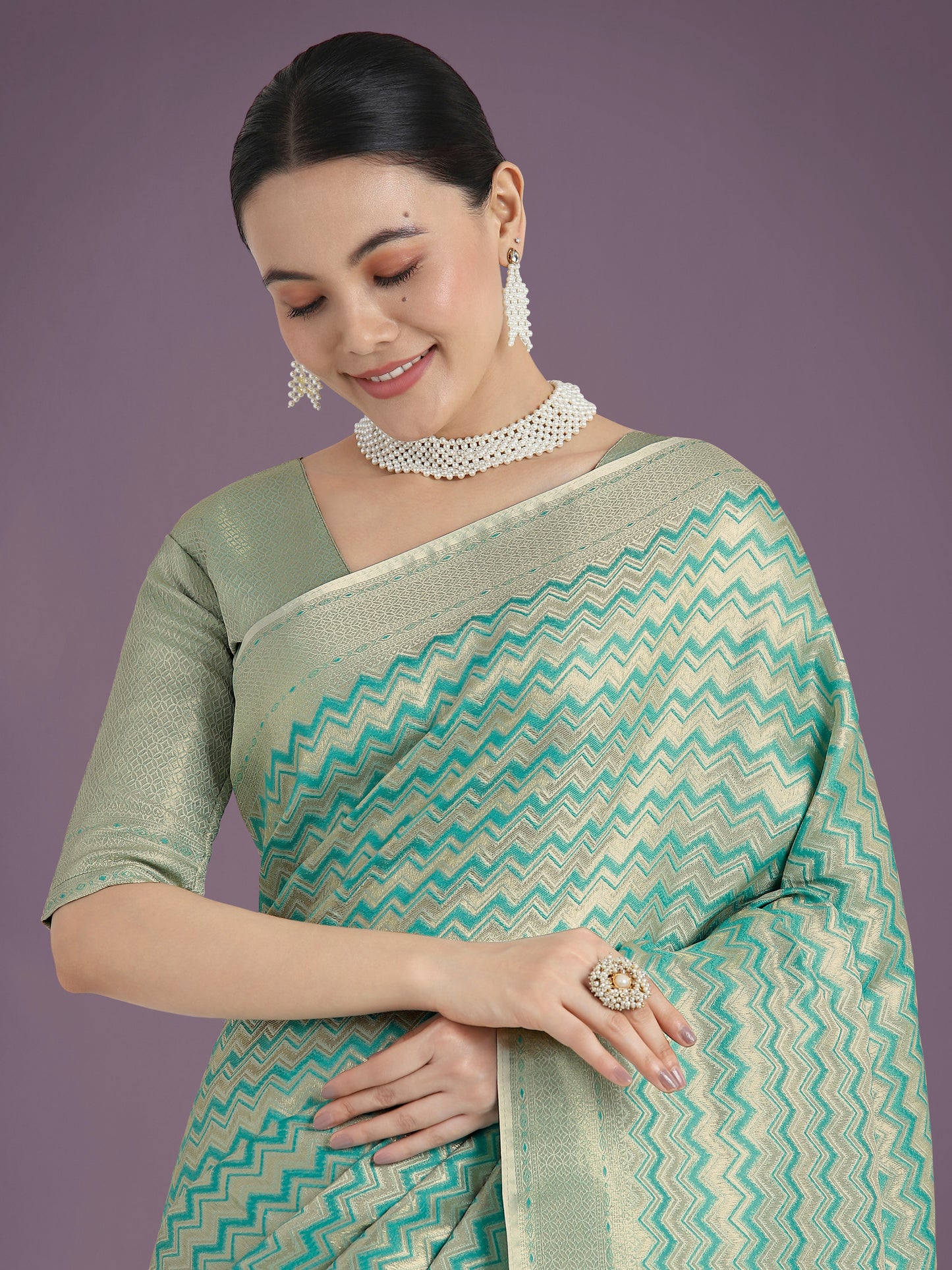 Dhiyona MJ Wonderful Light sky blue Soft Banarasi Satin Silk Leheriya Design Saree