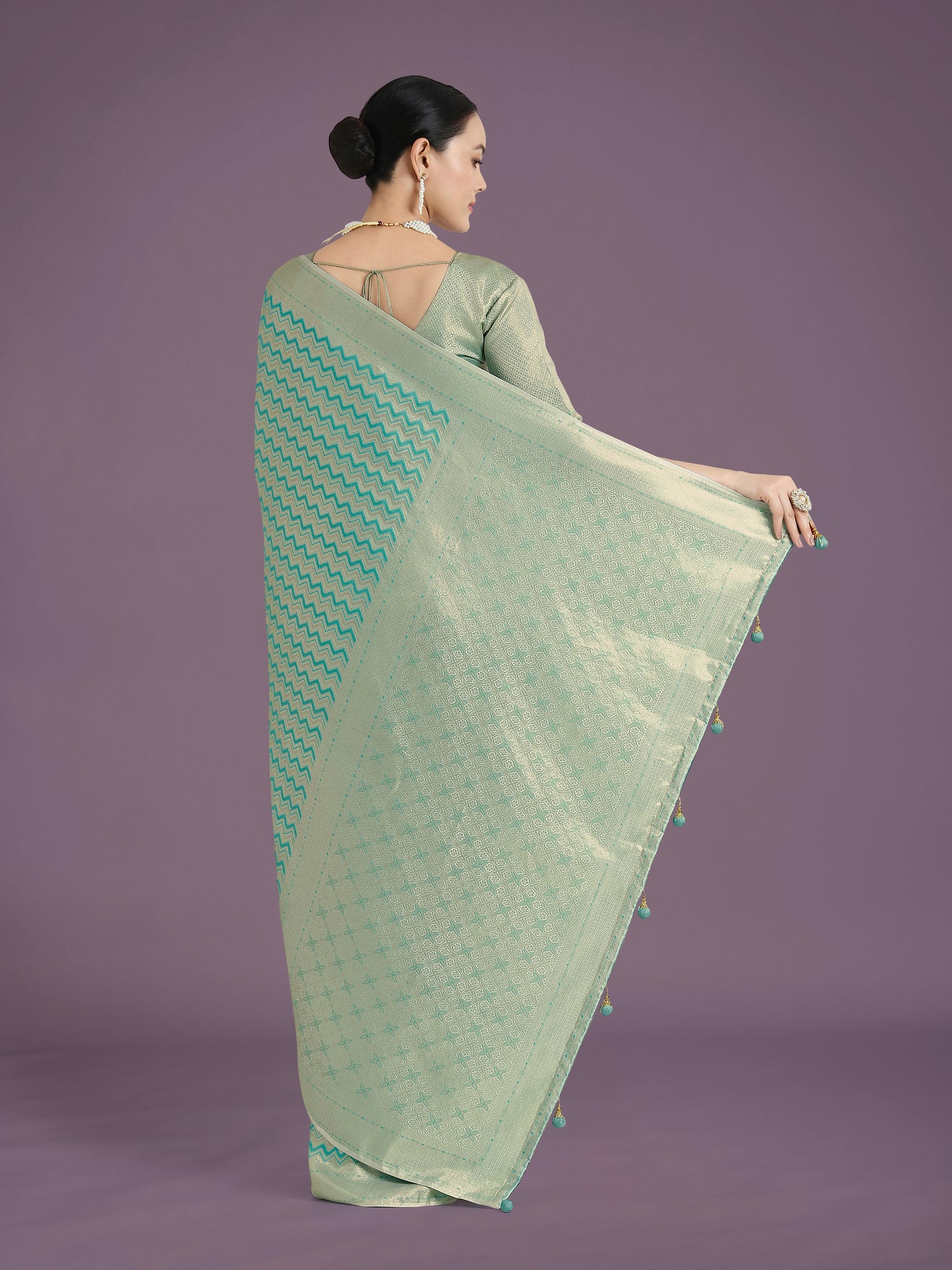 Dhiyona MJ Wonderful Light sky blue Soft Banarasi Satin Silk Leheriya Design Saree