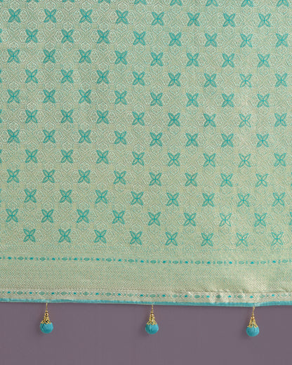 Dhiyona MJ Wonderful Light sky blue Soft Banarasi Satin Silk Leheriya Design Saree