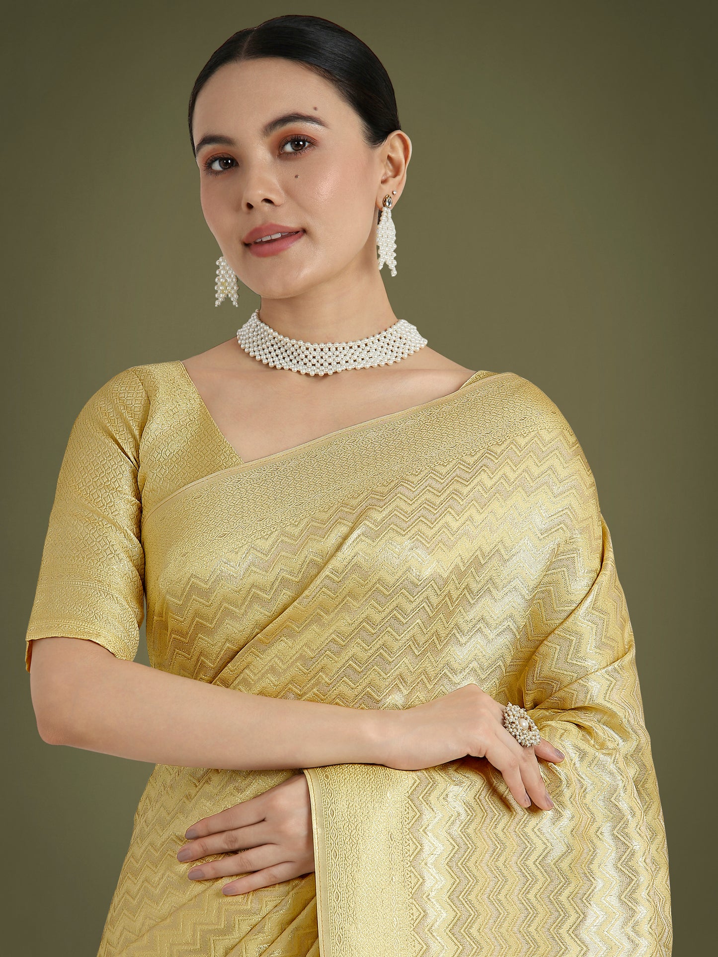 Dhiyona MJ Wonderful Light Yellow Soft Banarasi Satin Silk Leheriya Design Saree