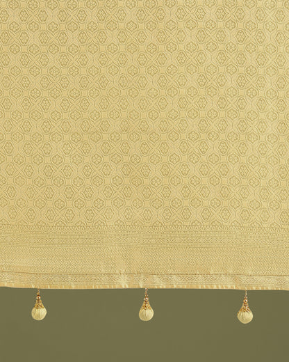 Dhiyona MJ Wonderful Light Yellow Soft Banarasi Satin Silk Leheriya Design Saree