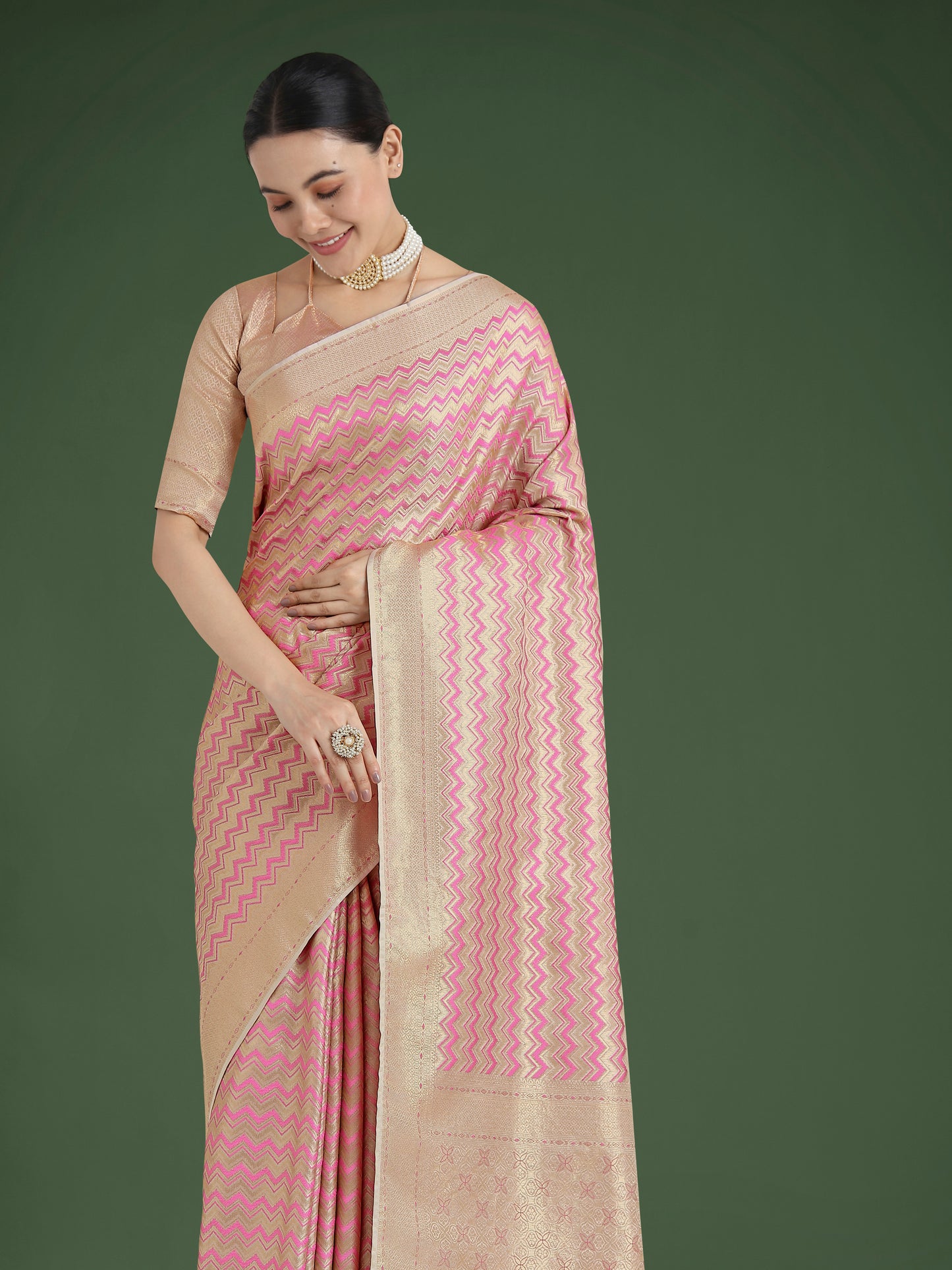 Dhiyona MJ Wonderful Light Pink Soft Banarasi Satin Silk Leheriya Design Saree