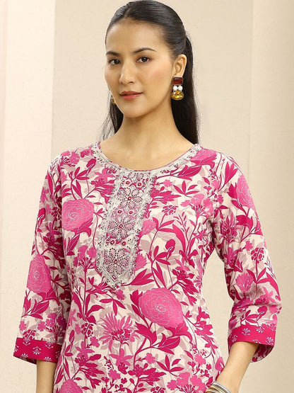 Women Floral Printed Regular Thread Work Kurta with Trousers & With Dupatta