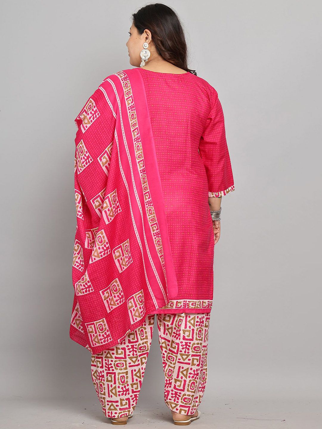 Dhiyona KL Women Plus Size Abstract Printed Kurta with Patiala & Dupatta