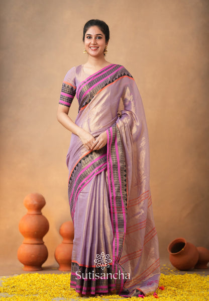 Dhiyona SS South Charm Tissue Cotton Saree with Traditional Border