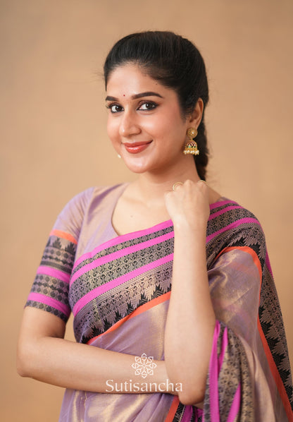 Dhiyona SS South Charm Tissue Cotton Saree with Traditional Border
