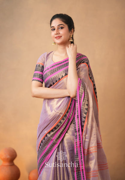 Dhiyona SS South Charm Tissue Cotton Saree with Traditional Border
