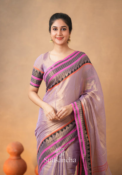 Dhiyona SS South Charm Tissue Cotton Saree with Traditional Border
