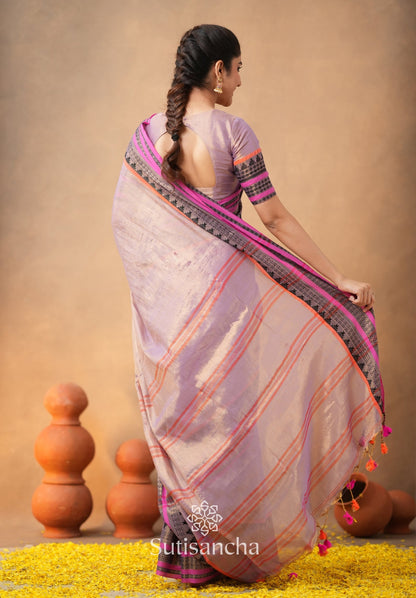 Dhiyona SS South Charm Tissue Cotton Saree with Traditional Border