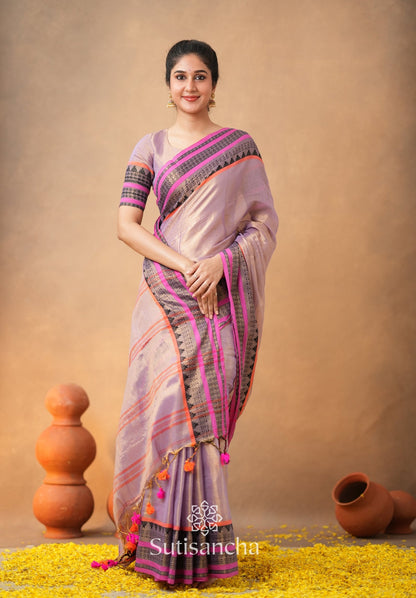 Dhiyona SS South Charm Tissue Cotton Saree with Traditional Border