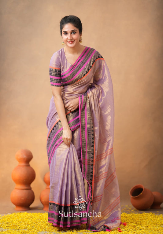 Dhiyona SS South Charm Tissue Cotton Saree with Traditional Border