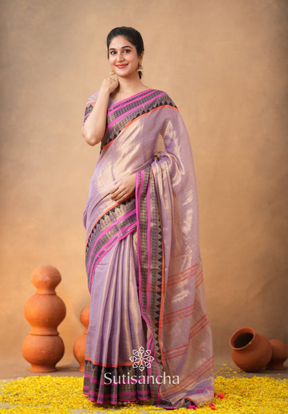 Dhiyona SS South Charm Tissue Cotton Saree with Traditional Border