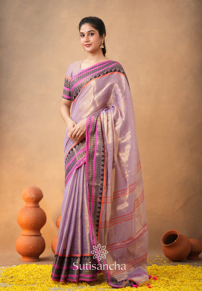 Dhiyona SS South Charm Tissue Cotton Saree with Traditional Border