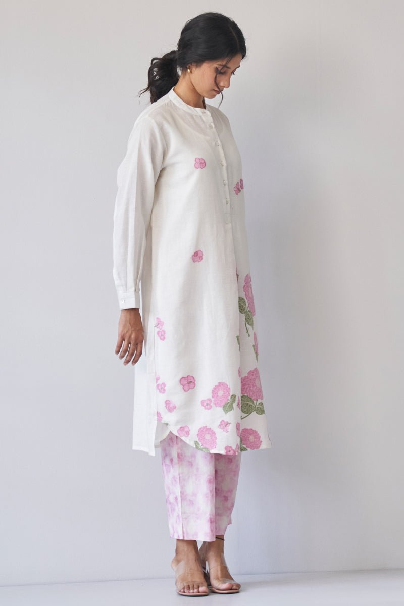 Women's Cream Woven Flower Cotton Linen Co-ord Set