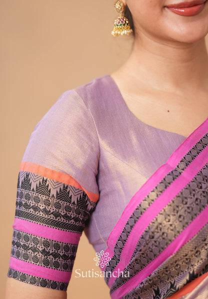 Dhiyona SS South Charm Tissue Cotton Saree with Traditional Border