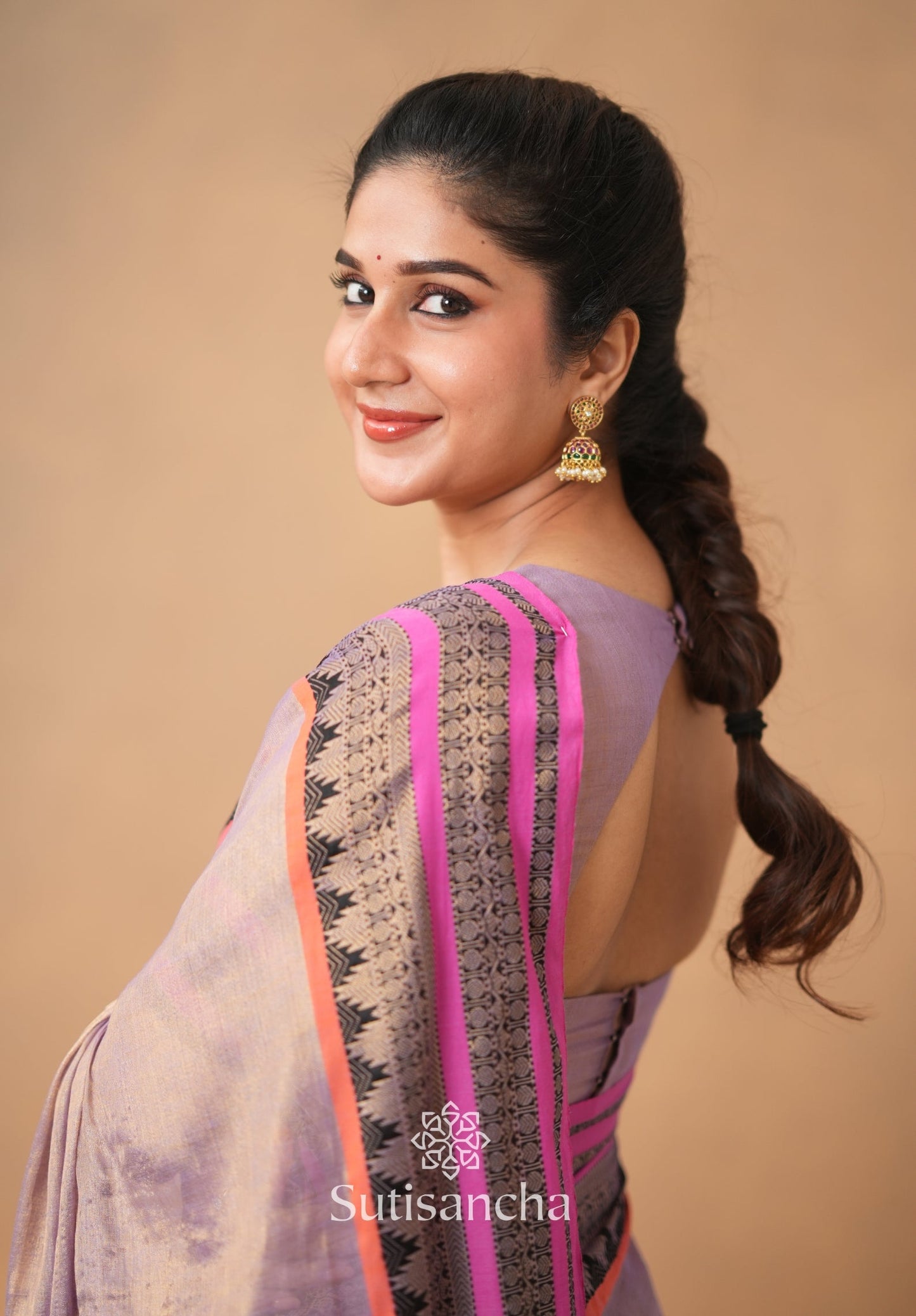 Dhiyona SS South Charm Tissue Cotton Saree with Traditional Border