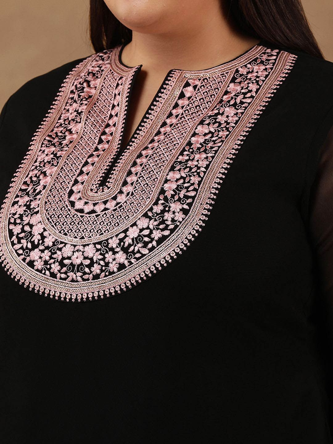 Dhiyona IN Szie Floral Embroidered Thread Work Kurta With Sharara & Dupatta