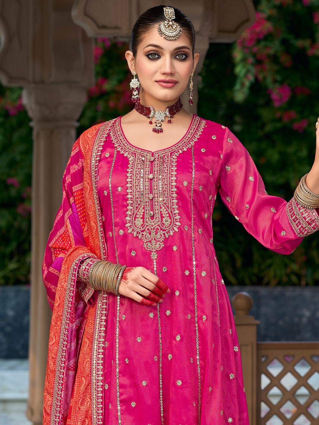 Dhiyona IE Ethnic Motifs Embroidered Sequinned Anarkali Kurta with Trouser & Dupatta