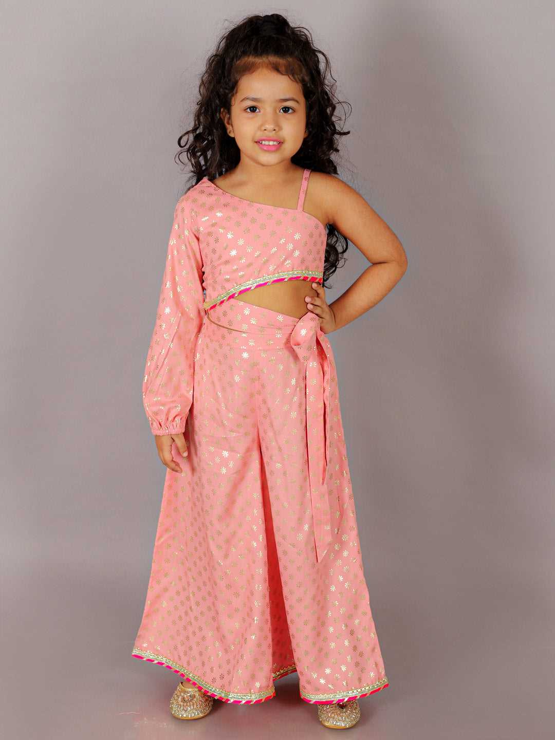 Fusion Fair Girls Peach Crop Top with Palazzo Girls Co-ordinate set