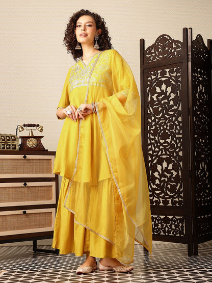Dhiyona HOP Ethnic Motifs Yoke Design Thread Work Jashn Kurta with Sharara & Dupatta