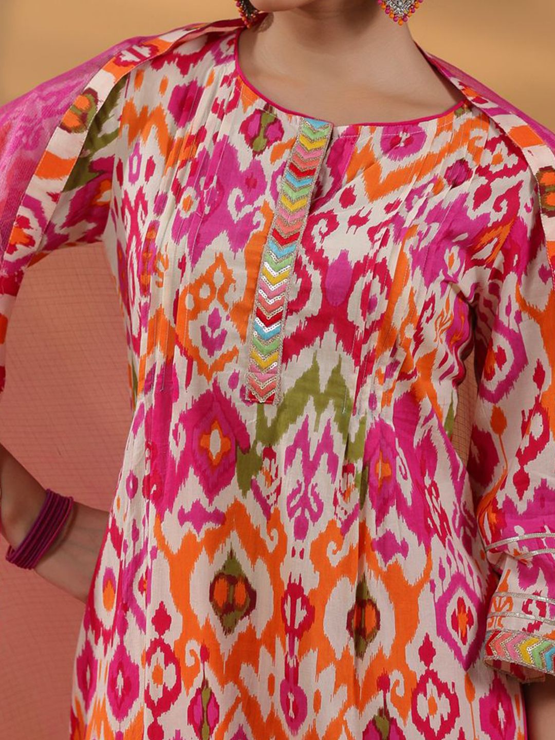 Dhiyona RR Women's Ethnic Motifs Printed Pure Cotton Straigt Kurta With Trousers & Dupatta