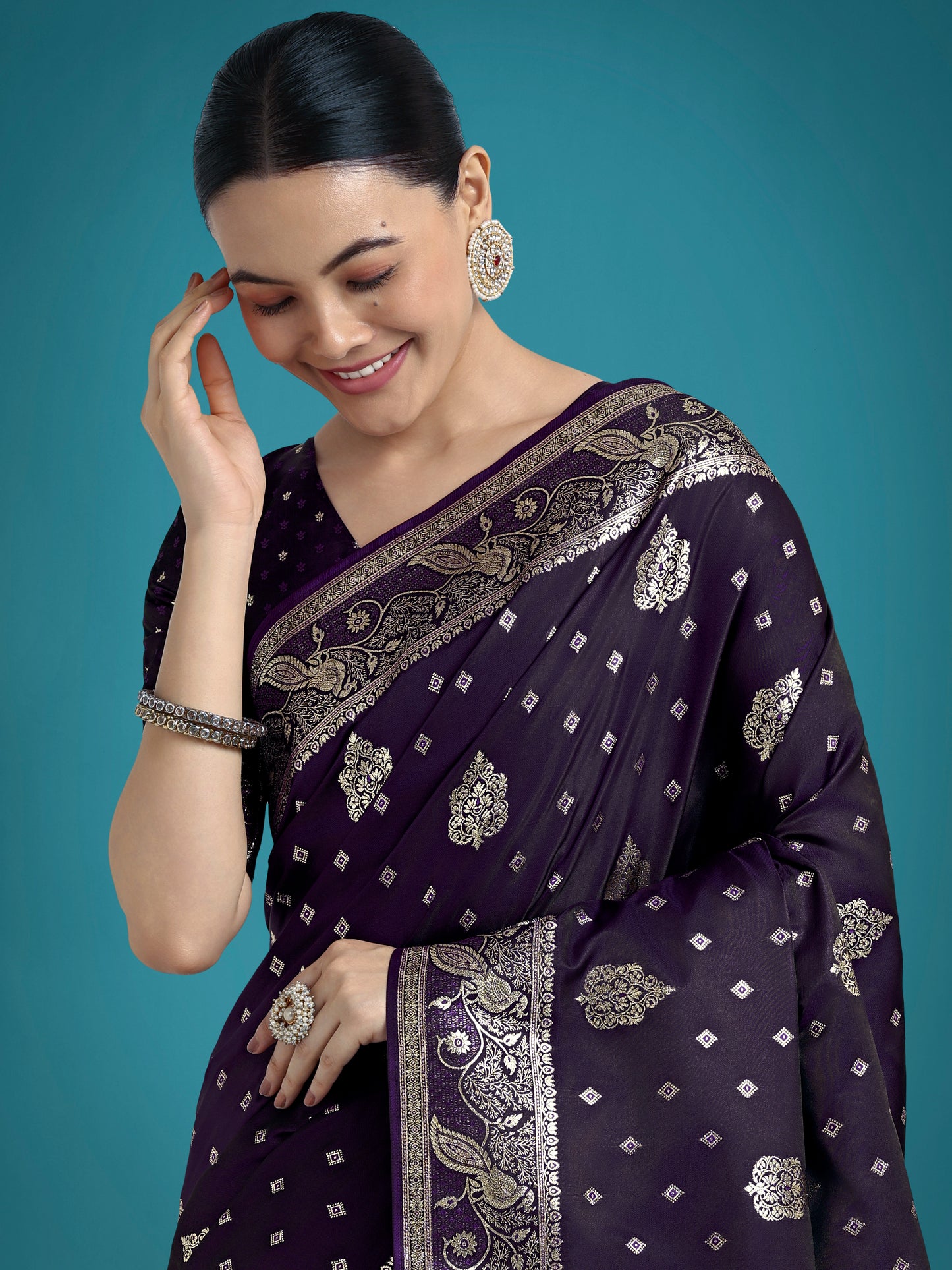 Dhiyona MJ Traditional Purple Woven Banarasi Satin Silk Saree