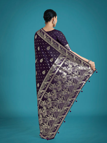 Dhiyona MJ Traditional Purple Woven Banarasi Satin Silk Saree