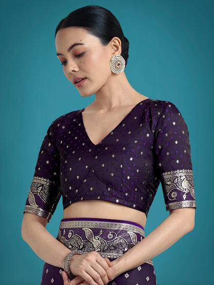 Dhiyona MJ Traditional Purple Woven Banarasi Satin Silk Saree