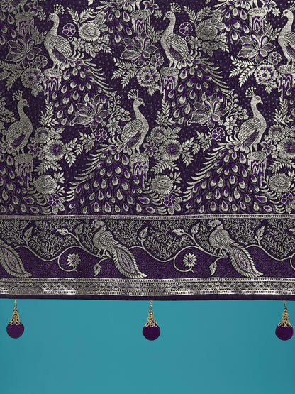 Dhiyona MJ Traditional Purple Woven Banarasi Satin Silk Saree