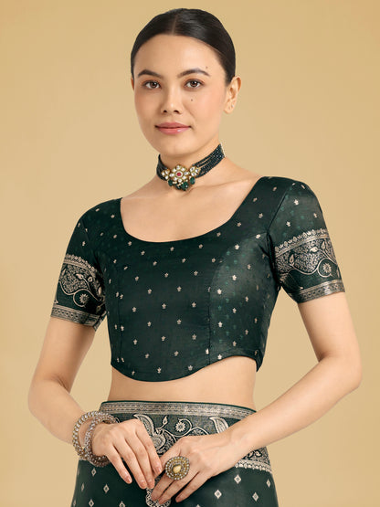 Dhiyona MJ Traditional Dark Geen Woven Banarasi Satin Silk Saree