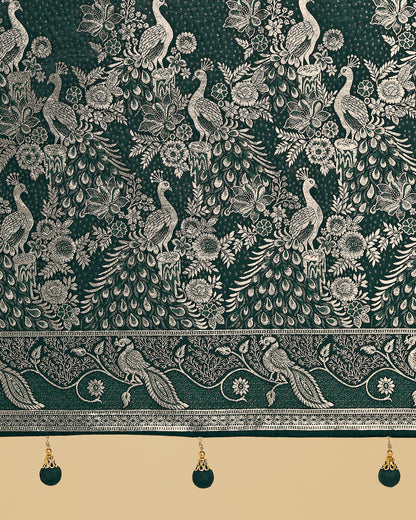 Dhiyona MJ Traditional Dark Geen Woven Banarasi Satin Silk Saree