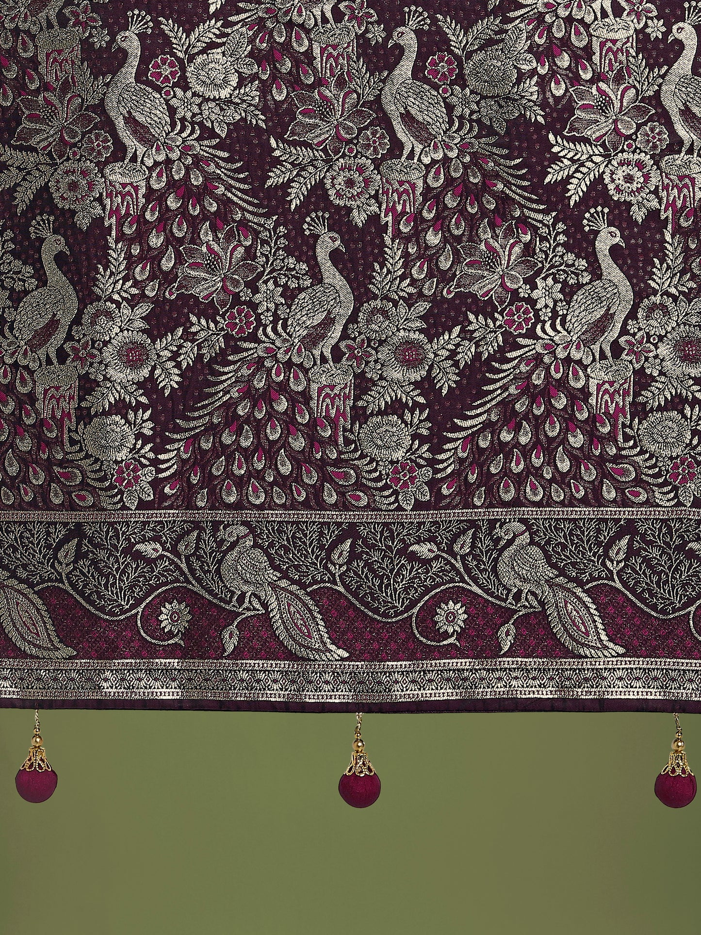 Dhiyona MJ Traditional Wine Woven Banarasi Satin Silk Saree