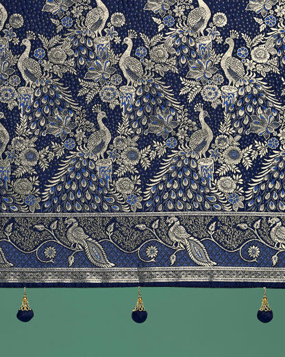 Dhiyona MJ Traditional Blue Woven Banarasi Satin Silk Saree
