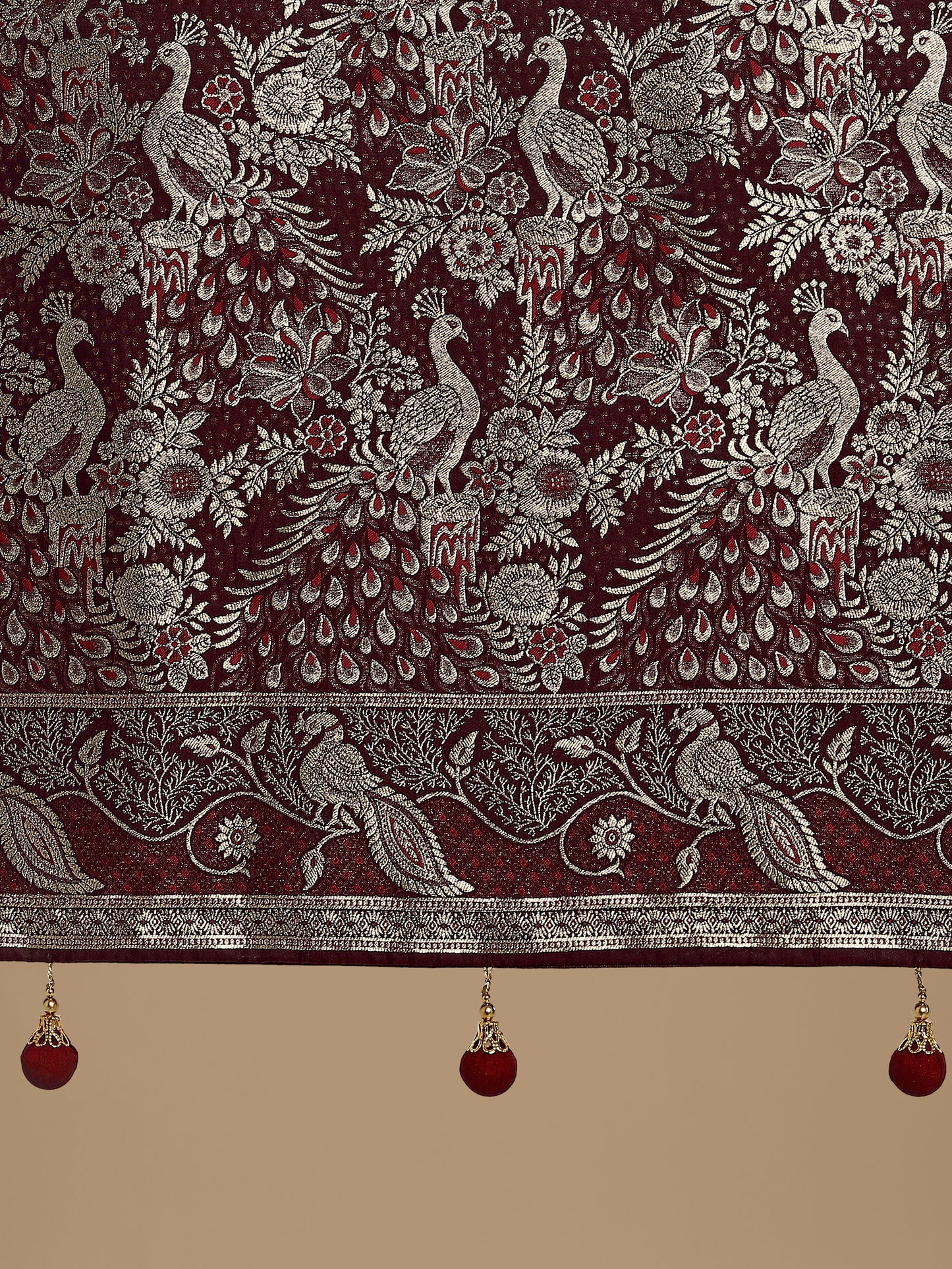 Dhiyona MJ Traditional Maroon Woven Banarasi Satin Silk Saree