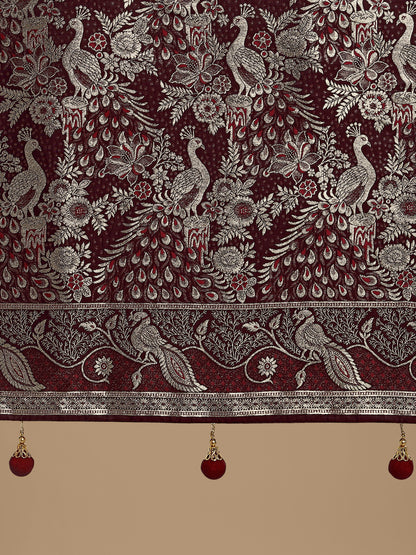 Dhiyona MJ Traditional Maroon Woven Banarasi Satin Silk Saree