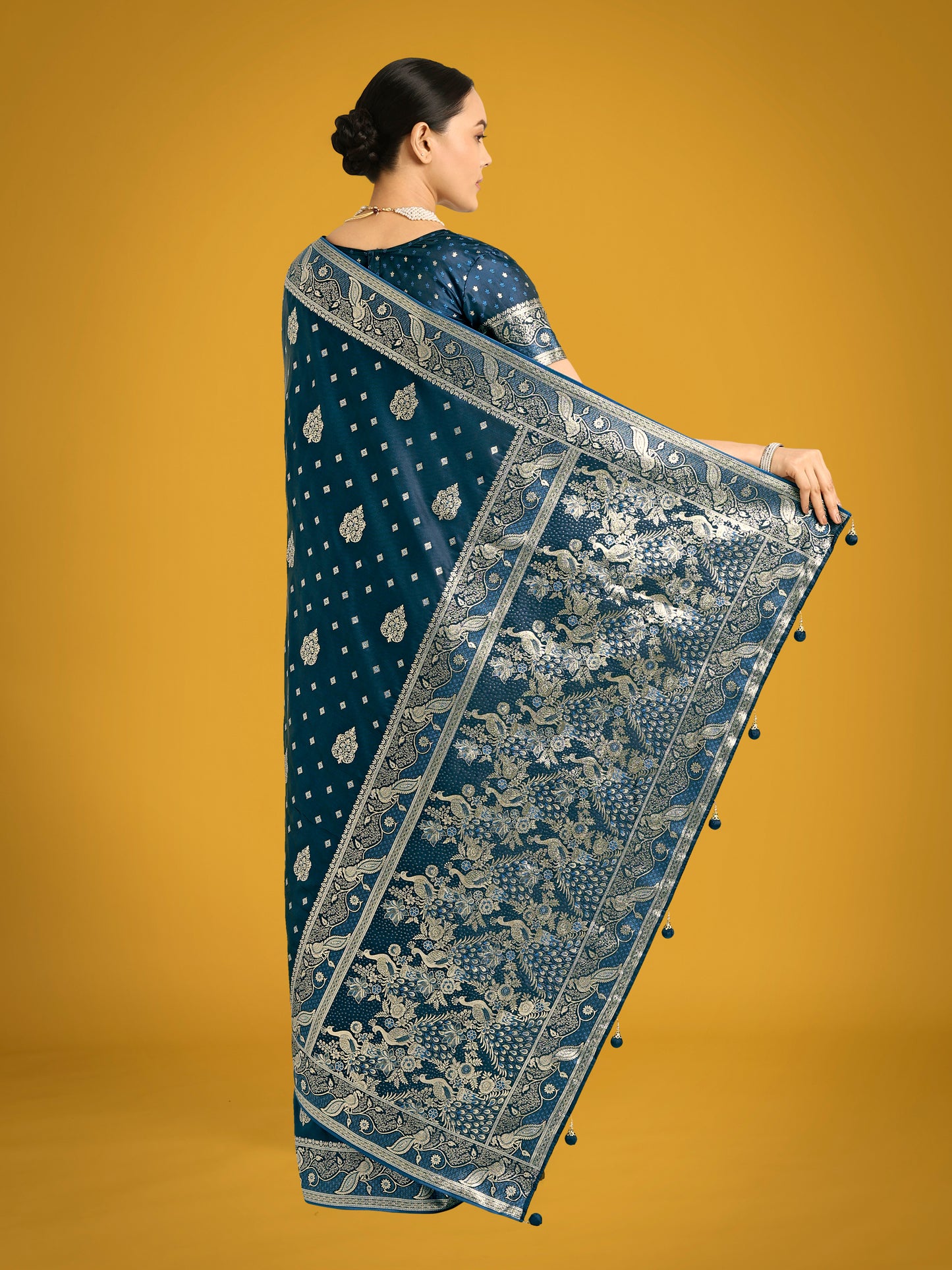 Dhiyona MJ Traditional Aqua blue Woven Banarasi Satin Silk Saree