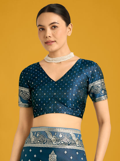 Dhiyona MJ Traditional Aqua blue Woven Banarasi Satin Silk Saree