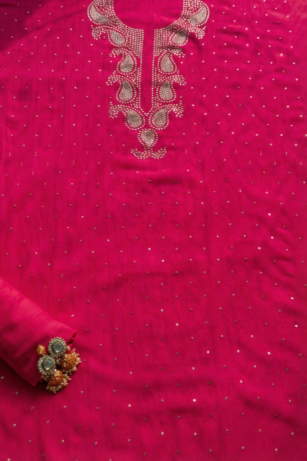Dhiyona ST 3 Pc Unstitched Suit - Chanderi Pink Mukiesh Kurta with Lining ,Dupatta and Bottom