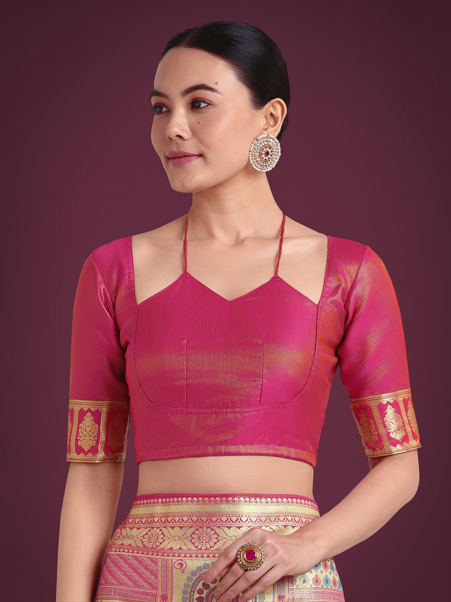 Dhiyona MJ Charming Rani Pink and Gold Soft Banarasi satin Silk Saree With Pretty Blouse Piece