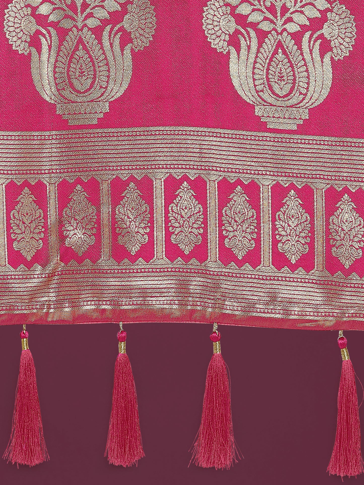Dhiyona MJ Charming Rani Pink and Gold Soft Banarasi satin Silk Saree With Pretty Blouse Piece