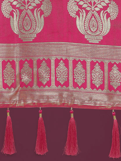 Dhiyona MJ Charming Rani Pink and Gold Soft Banarasi satin Silk Saree With Pretty Blouse Piece